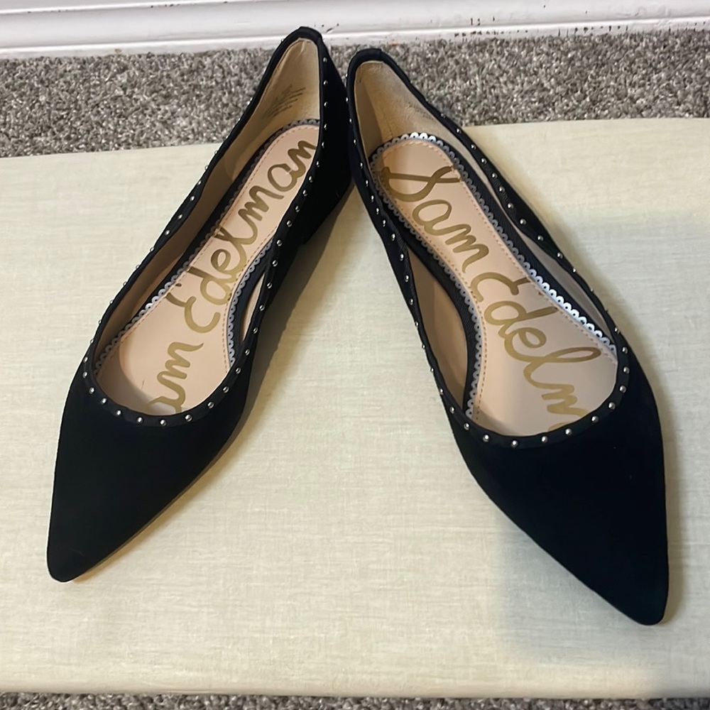 ***** SOLD ***** New Sam Edelman Rivera Pointed Black Studded Flats | Size 9